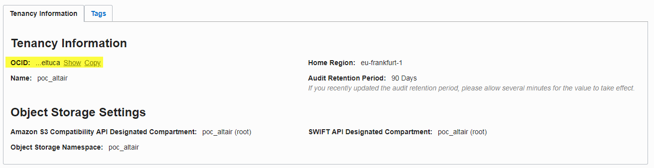 Tenancy OCID