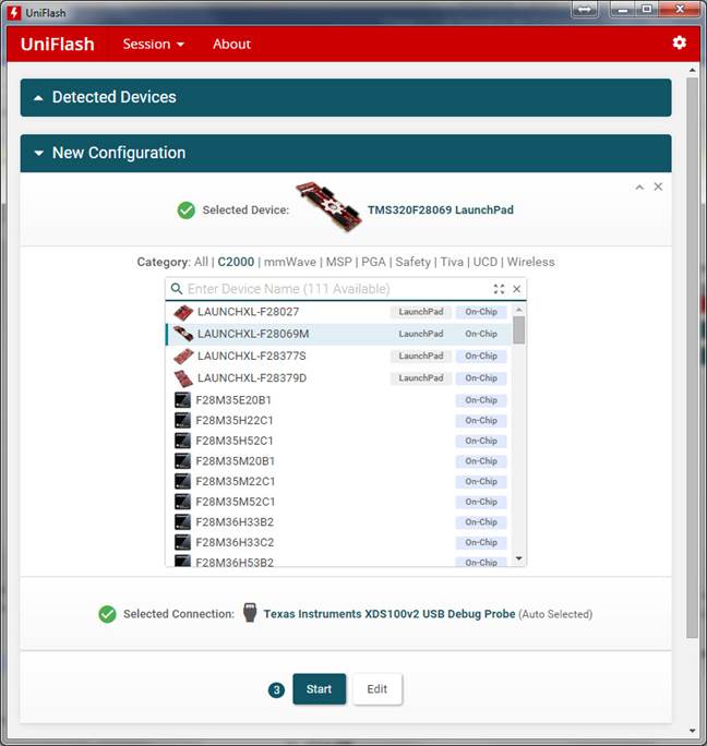 UniflashNewConfigurationwindow